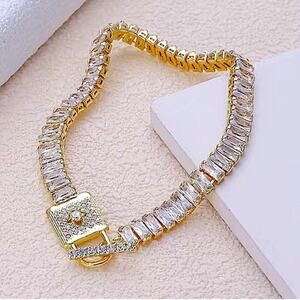 Gold Plated Cubic Zircon Lock Closure Tennis Bracelet